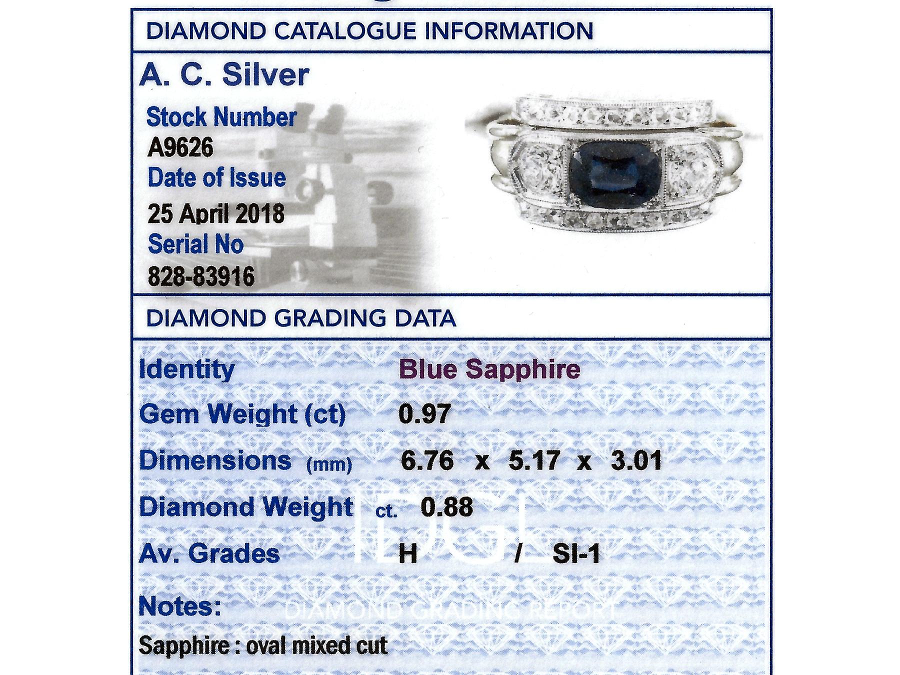 Art Deco 1.46 Carat Diamond and Sapphire Yellow Gold Dress Ring 1