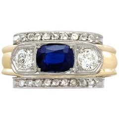 Vintage Art Deco 1.46 Carat Diamond and Sapphire Yellow Gold Dress Ring