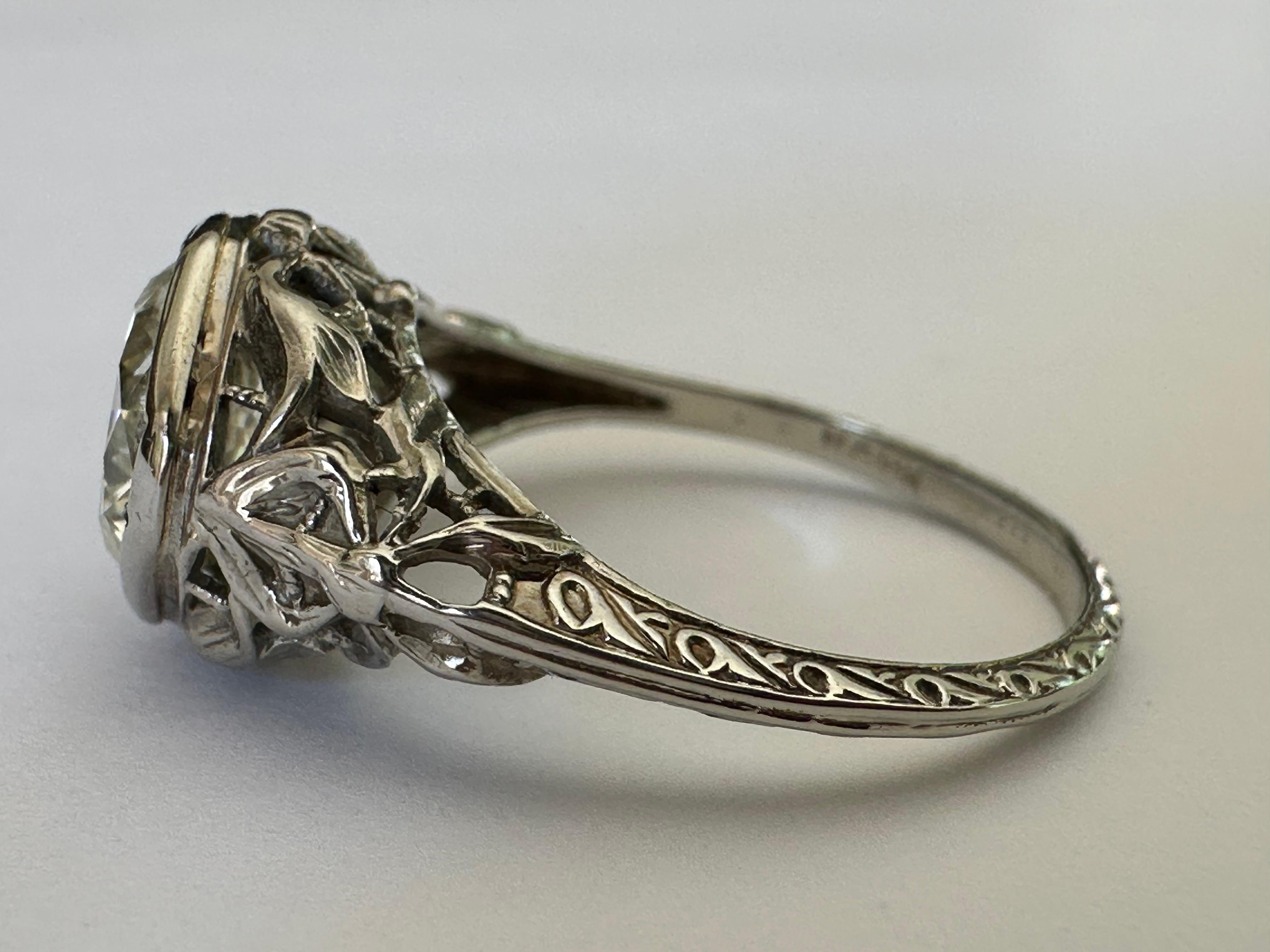 Art Deco 1,46-karätiger Diamant Solitär-Ring (Art déco)