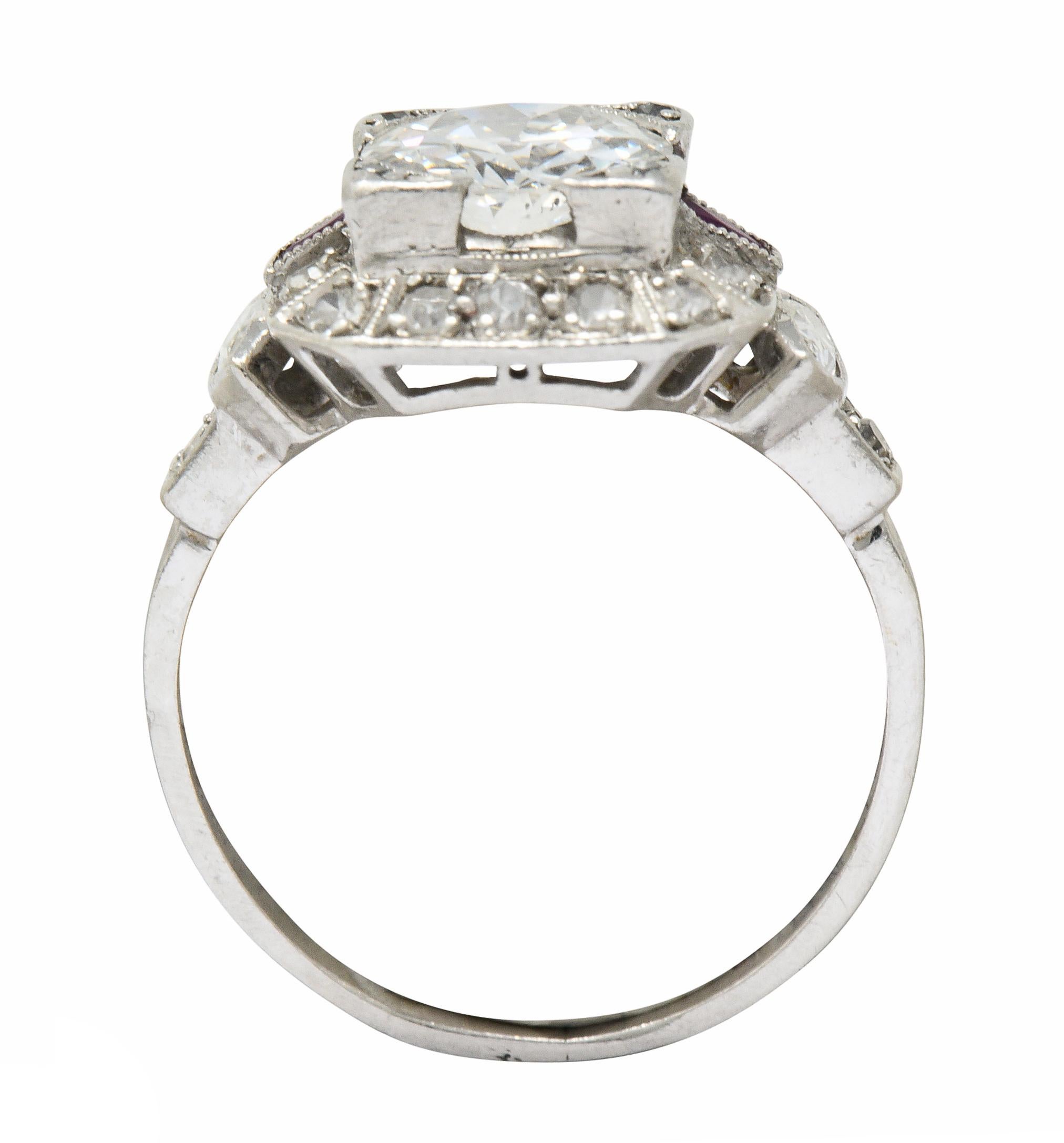 Art Deco 1.46 Carat Diamond Ruby Platinum Engagement Ring 4