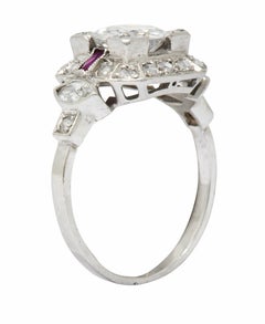 Art Deco 1.46 Carat Diamond Ruby Platinum Engagement Ring