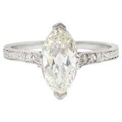 Vintage Art Deco 1.46 Carats Marquise Diamond Platinum Engraved Engagement Ring
