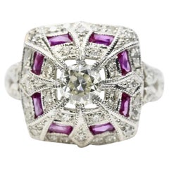 Art Deco 1,46 Karat Diamant- und Rubin-Ring aus Platin