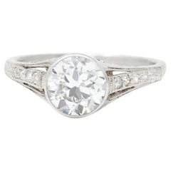 Art Deco 1.48 Carats Old European Cut Diamond Platinum Bezel Engagement Ring