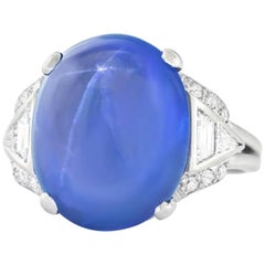 Art Deco 14.89 Carat Star Sapphire Platinum Ring, No Heat, Ceylon, AGL Report Art Deco 14.89 Carat Star Sapphire Platinum Ring, No Heat, Ceylon, AGL Report