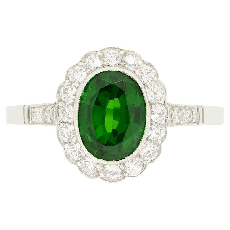 Art Deco 1.49ct Tourmaline and Diamond Cluster Ring, c.1920s