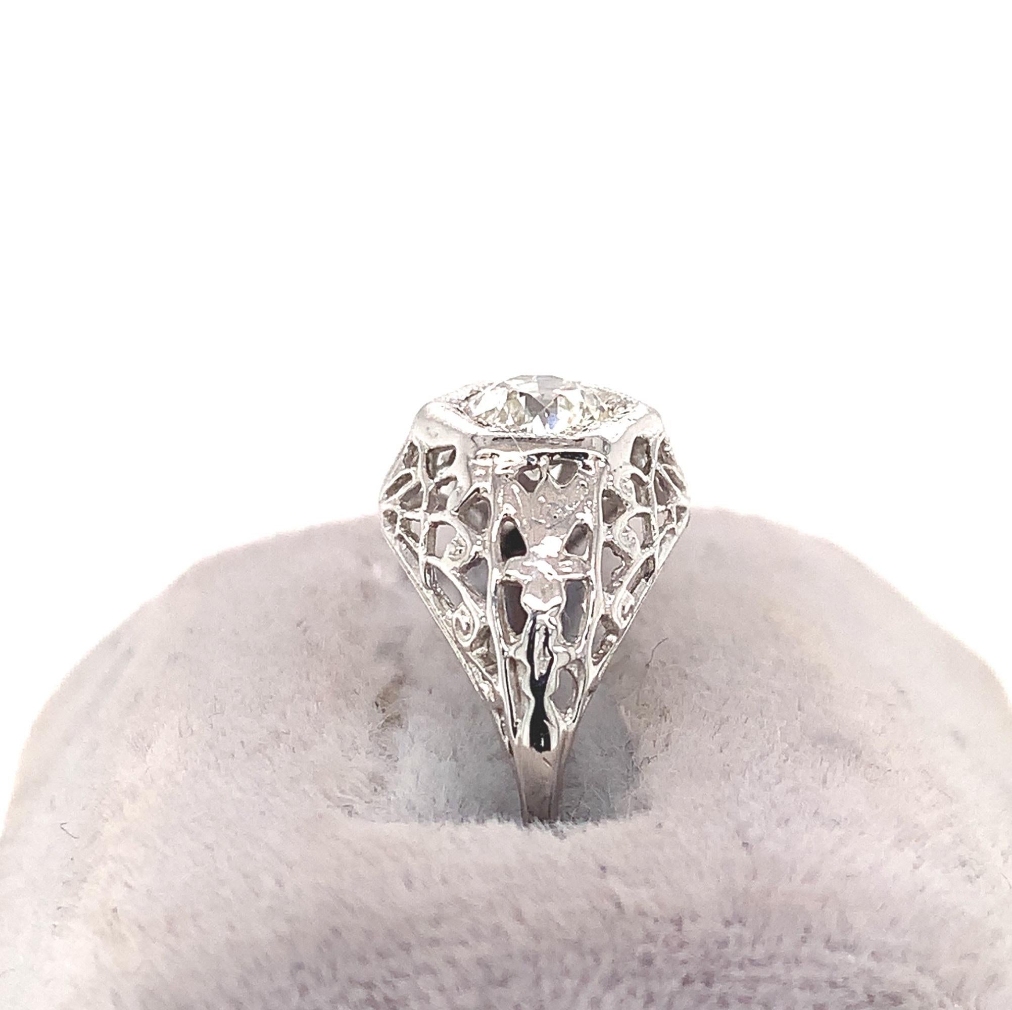 Art Deco 14K 1/2 ct Diamond Filigree Ring In Excellent Condition For Sale In Big Bend, WI