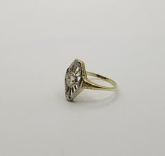 Art Deco 14k 2Tone Gold Hand Engraved Diamond Ring with Old European Cut Diamond