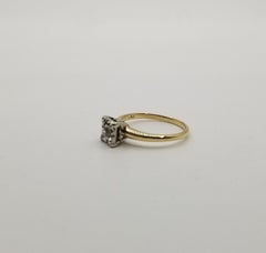 Anillo Art Déco de oro de 14k en dos tonos, grabado a mano, con un diamante de talla europea antigua