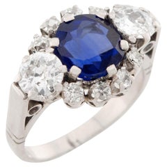 Antique Art Deco 14k AGL Sapphire and Diamond Ring