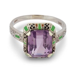 Art Deco 14k Amethyst Enamel Ring