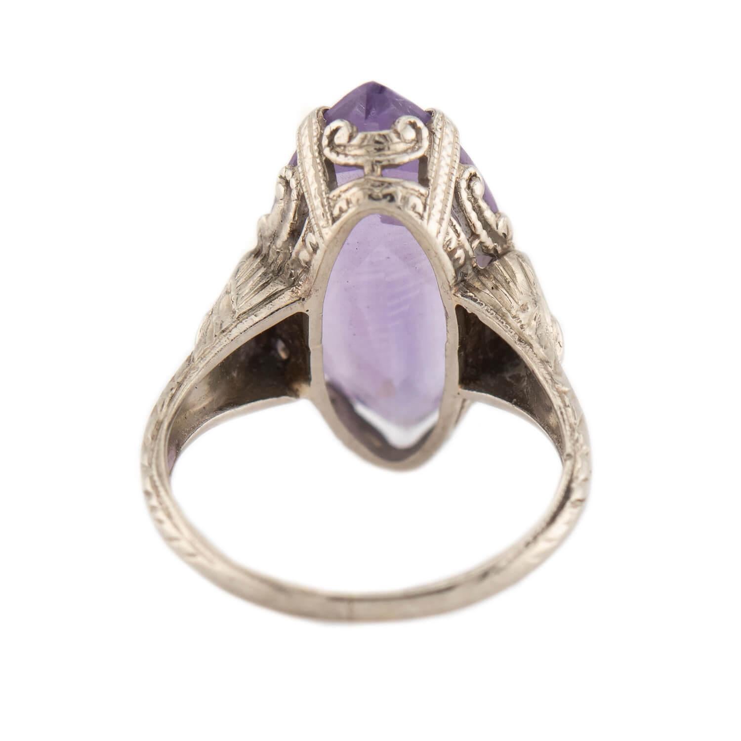 Anello Art Deco 14k Ametista Navette In condizioni buone in vendita a Narberth, PA