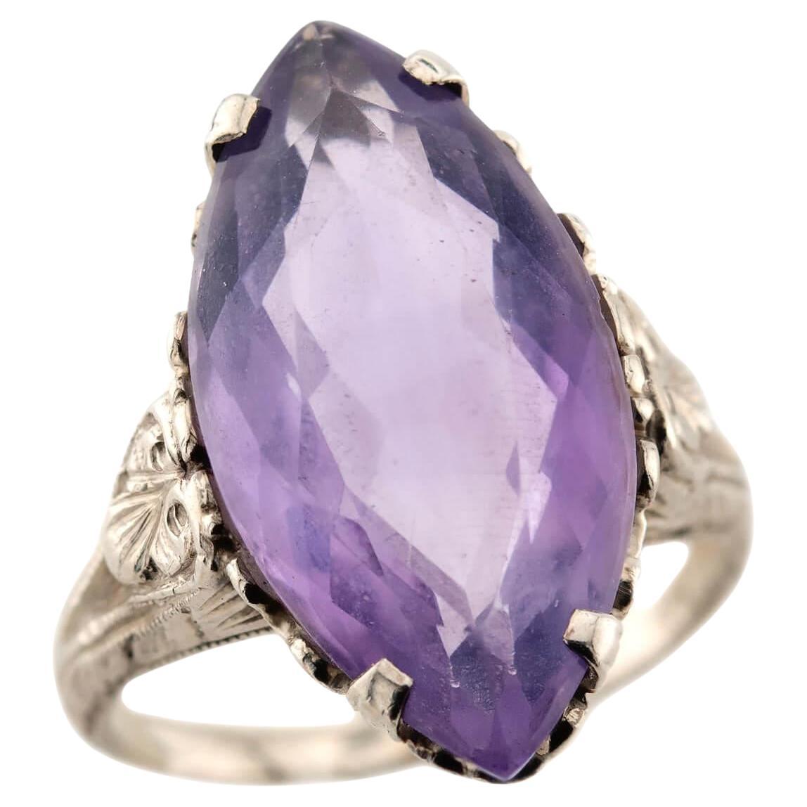 Art Deco 14k Amethyst Navette Ring