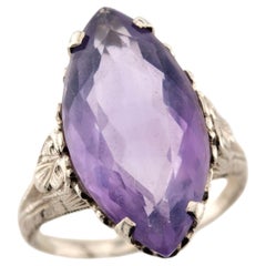 Art Deco 14k Amethyst Navette Ring