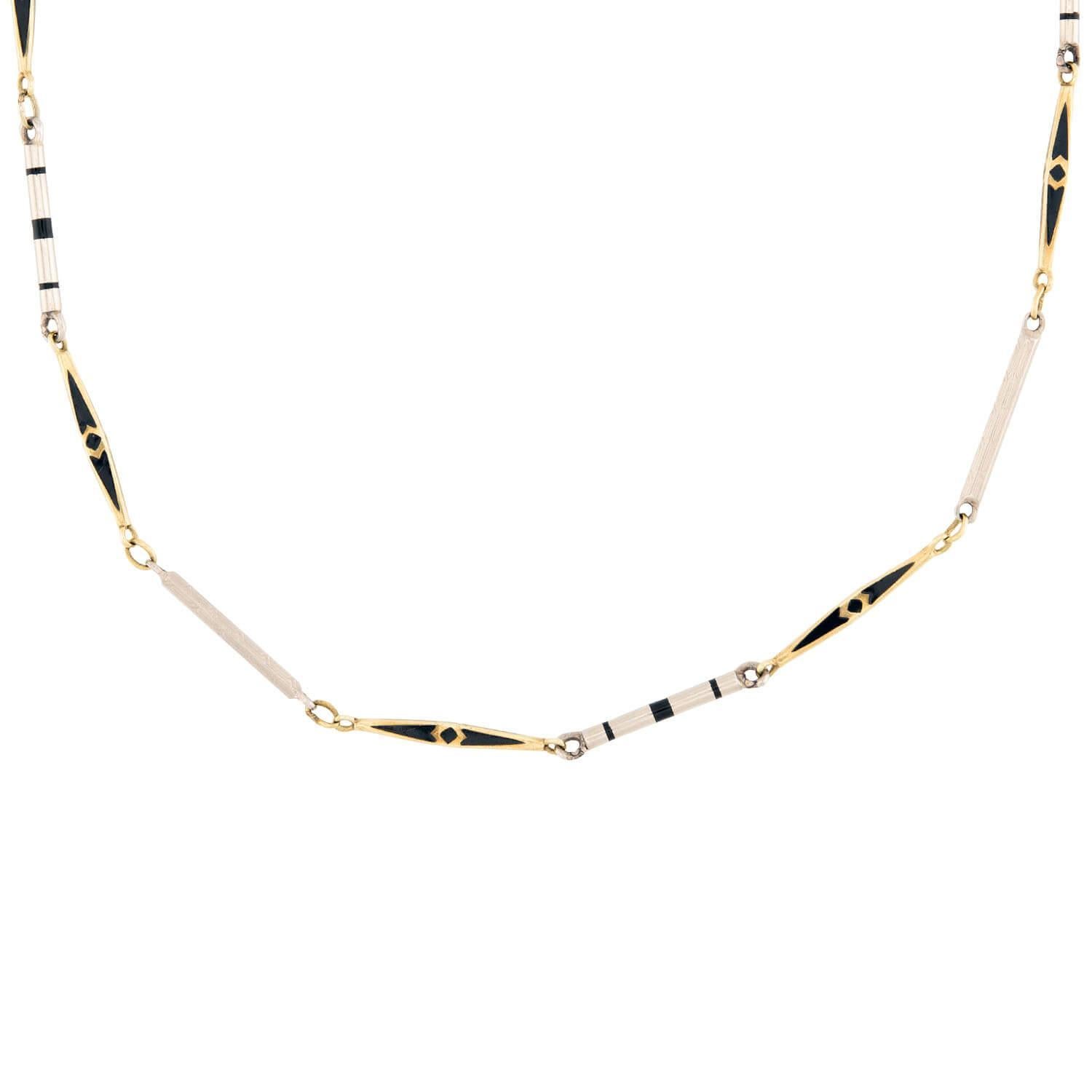 Art Deco 14k and Enamel Watch Chain