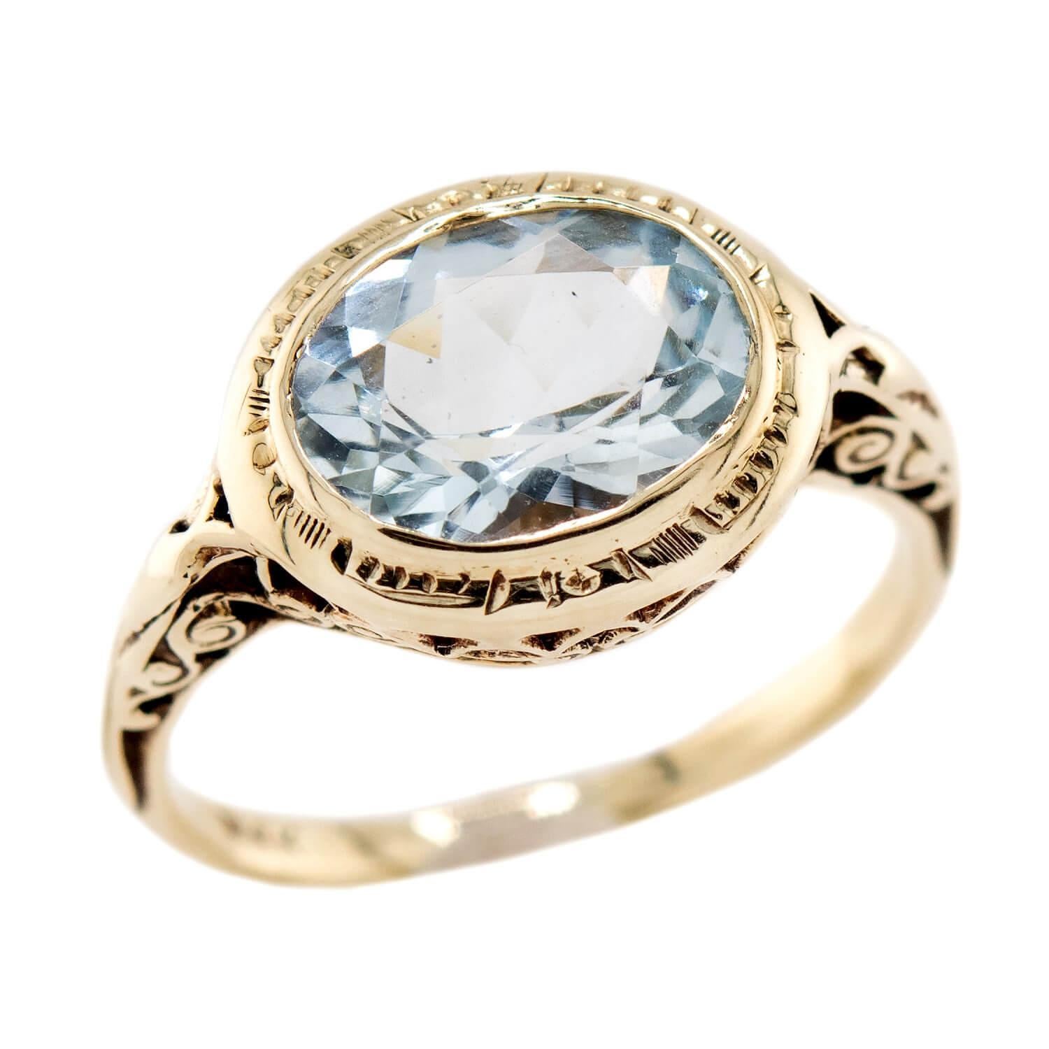 Anello Art Deco 14k Aqua in vendita 3
