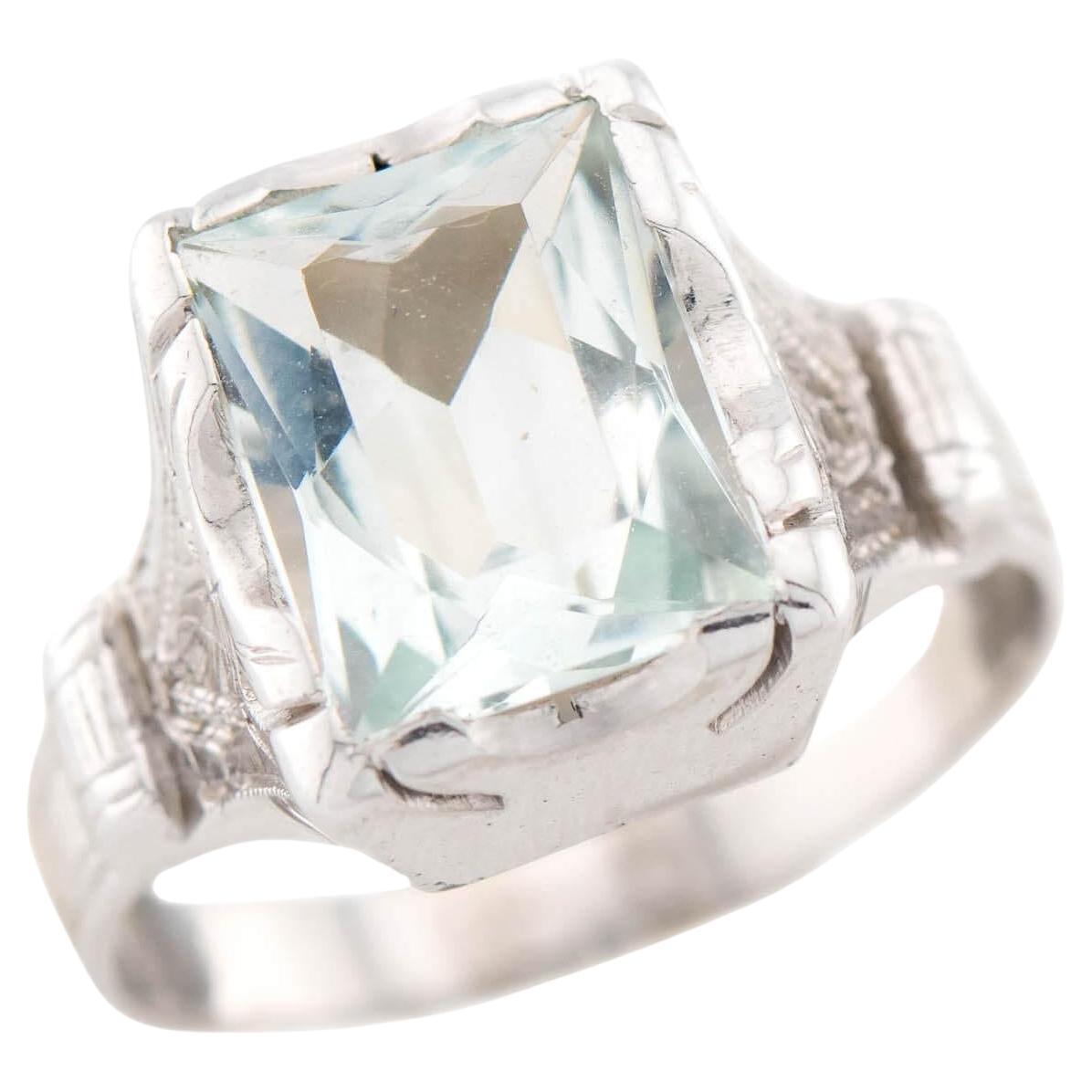 Art Deco 14k Aquamarine Ring en venta