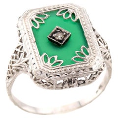Bague Art déco 14 carats avec chrysoprase et diamants