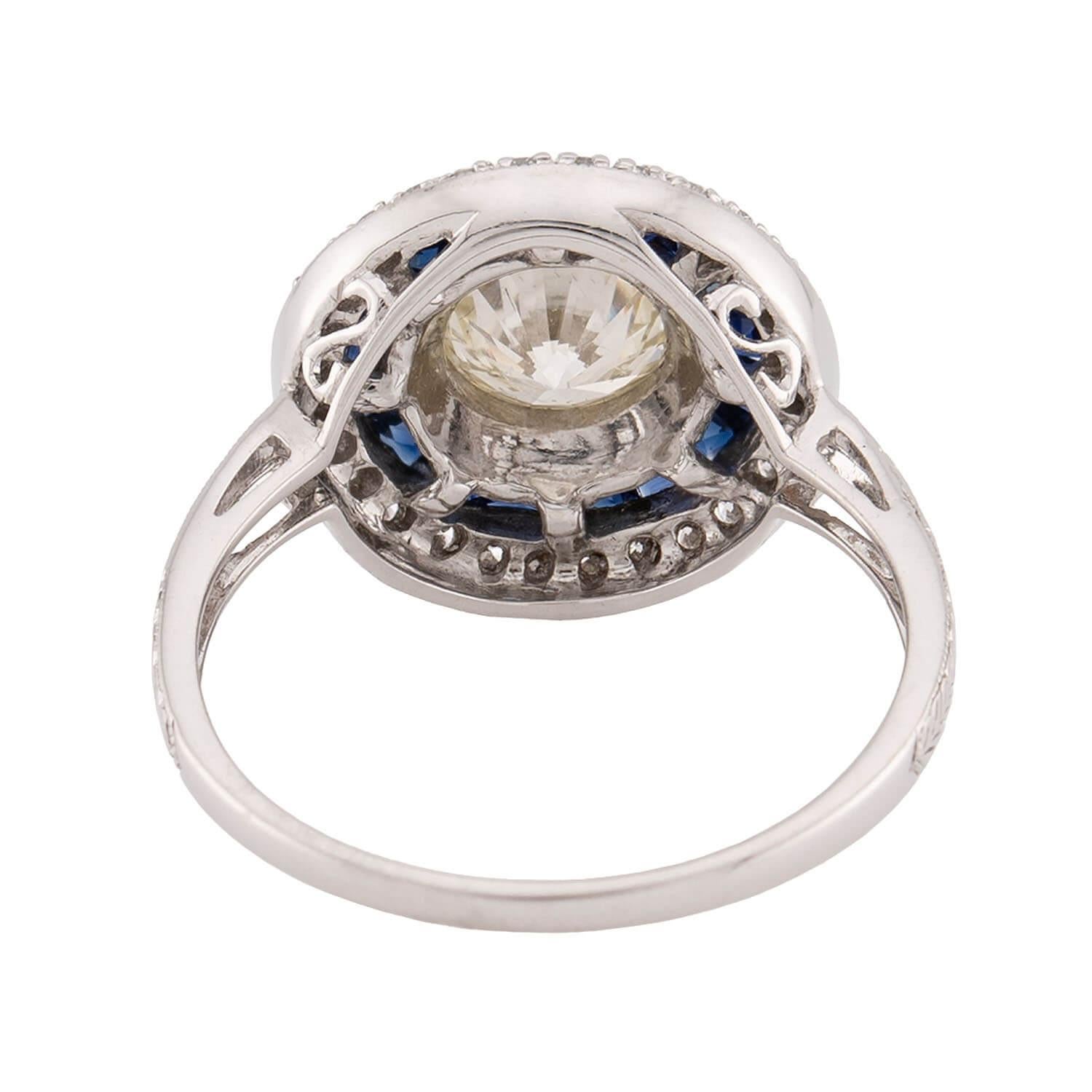 Art Deco 14k Diamond and Sapphire Halo Ring In Good Condition For Sale In Narberth, PA