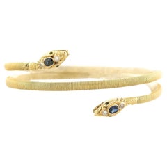 Art Deco 14k Diamond, Emerald, and Sapphire Snake Wrap Bracelet