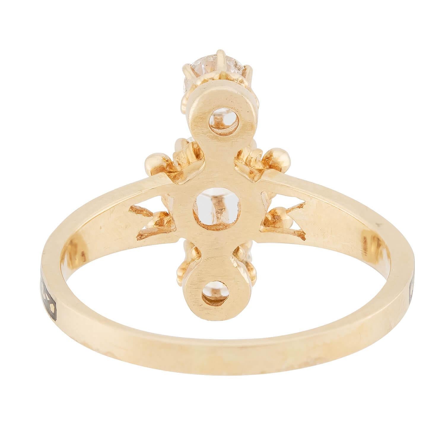 Bague navette Art déco 14 carats émaillée de diamants Bon état - En vente à Narberth, PA