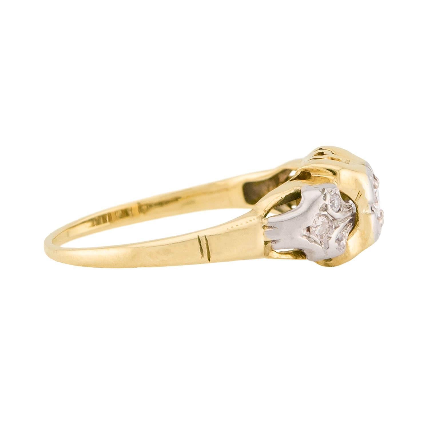 Old European Cut Art Deco 14k Diamond Engagement Ring 0.15ct For Sale
