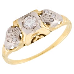 Art Deco 14k Diamant-Verlobungsring 0,15 Karat