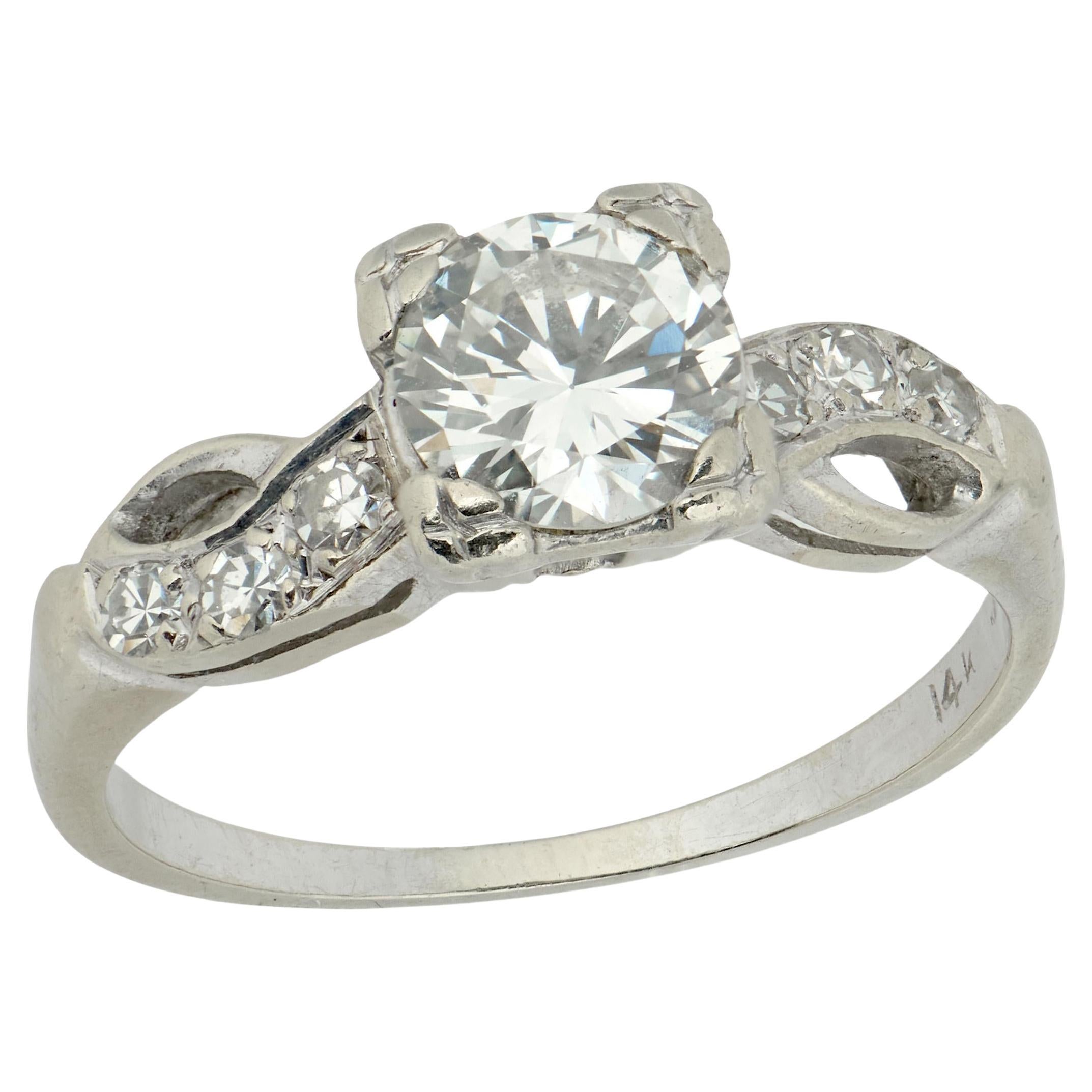 Art Deco 14k Diamond Engagement Ring .70ct For Sale