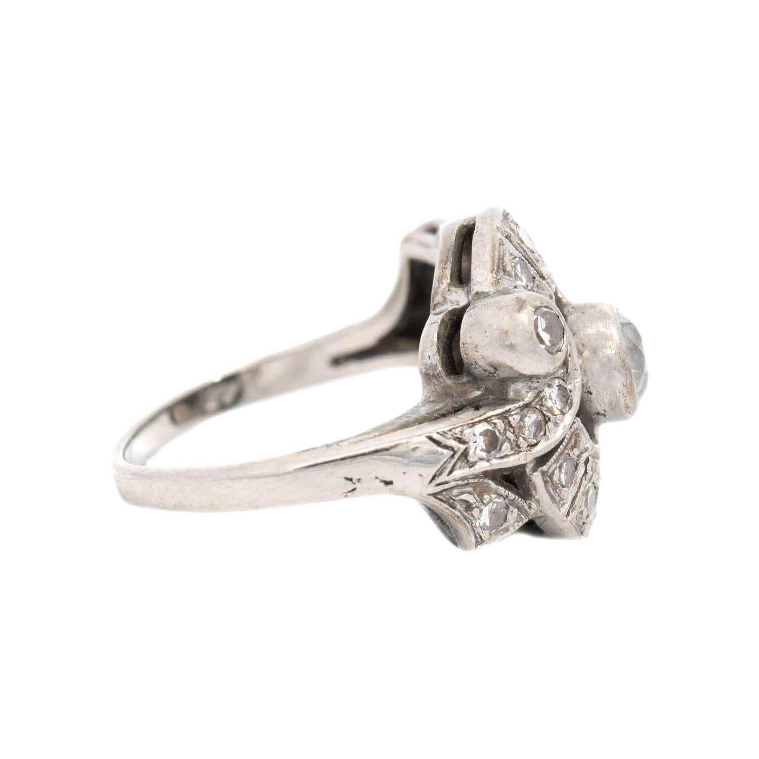 Art Déco Anello aureola con diamante Art Deco 14k in vendita