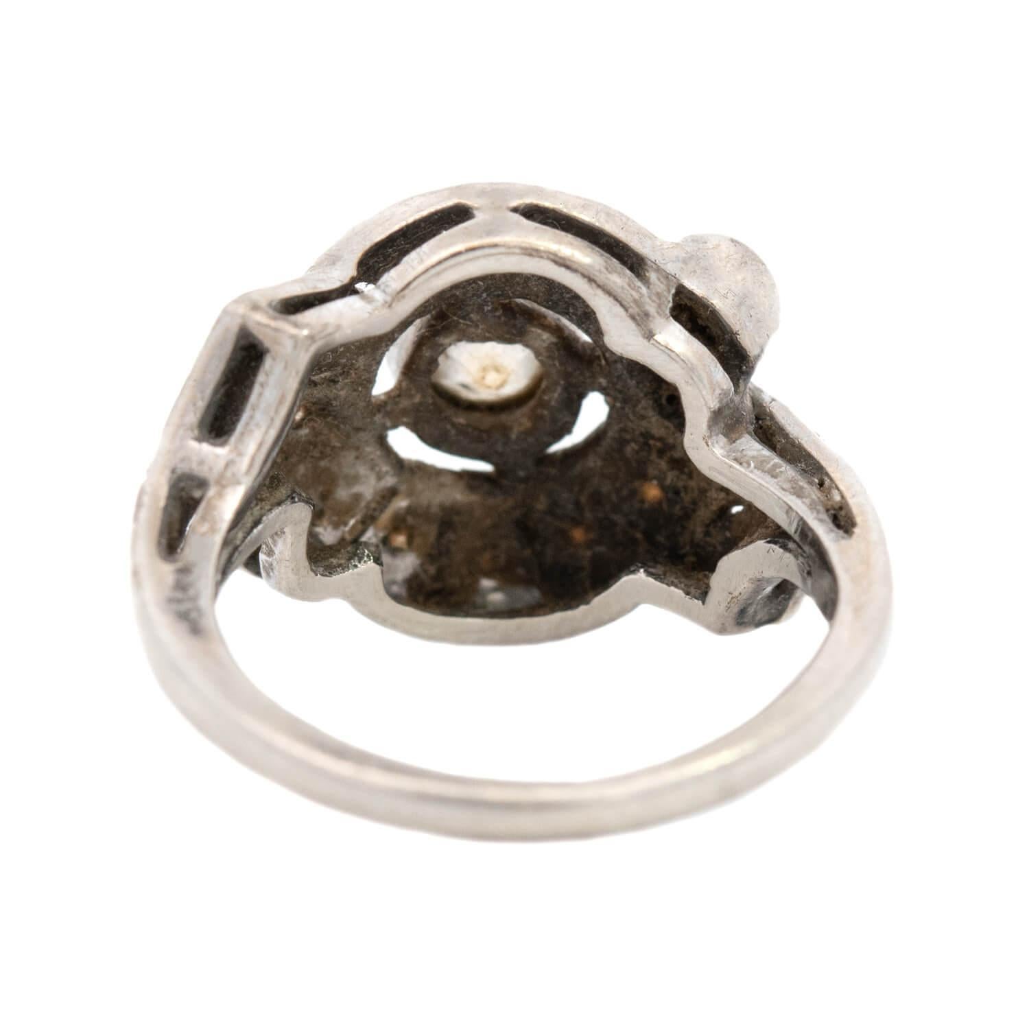 Anello aureola con diamante Art Deco 14k In condizioni buone in vendita a Narberth, PA