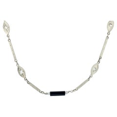 Art Deco 14k Diamond, Onyx, and Agate Chain Necklace