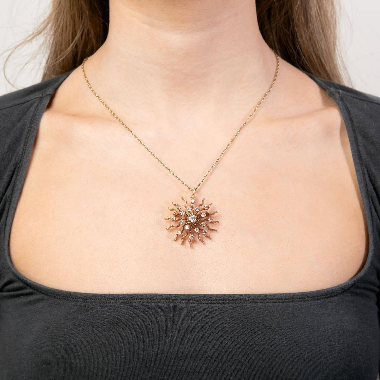 Art Deco 14k Diamond Starburst Pin/Pendant In Good Condition For Sale In Narberth, PA