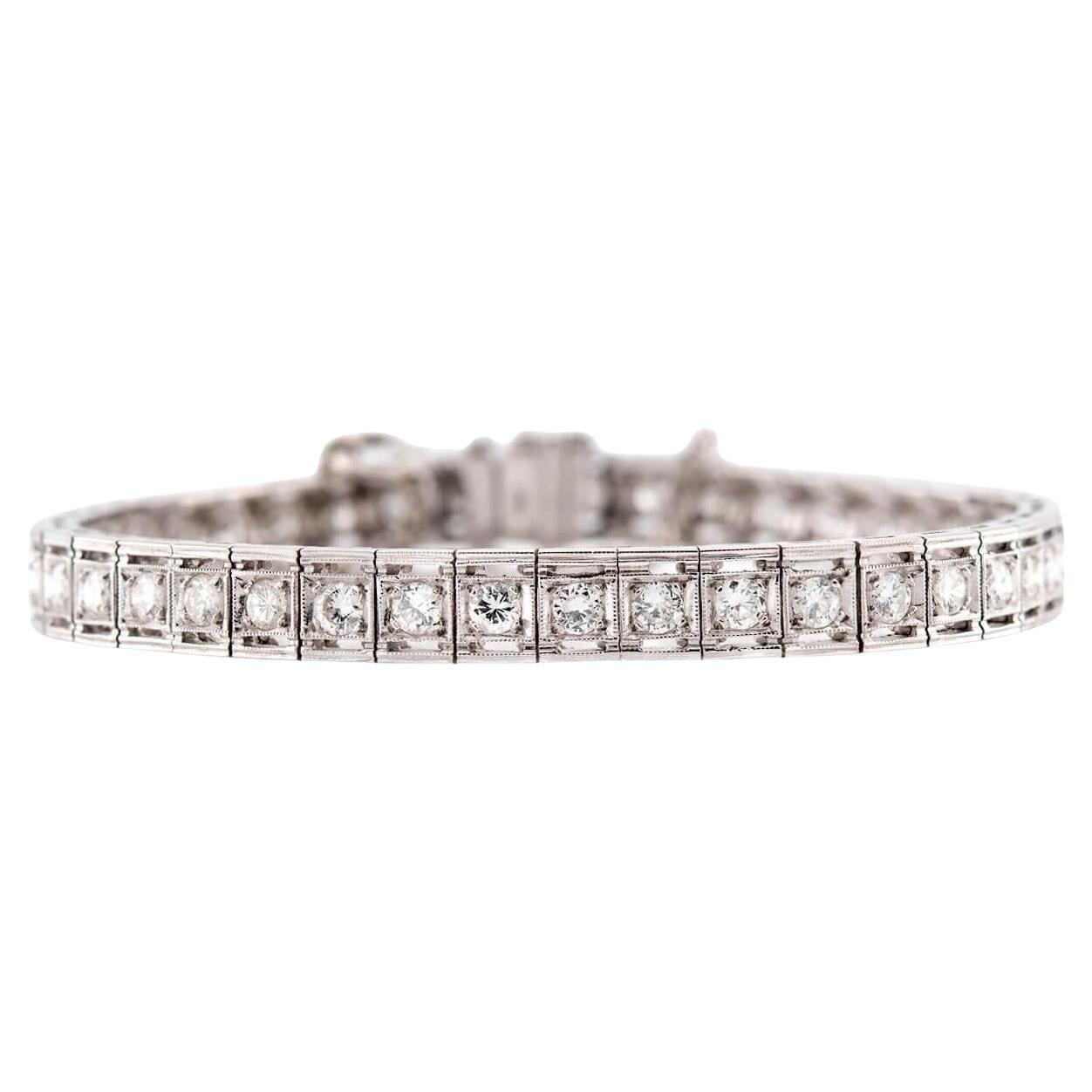 Art Deco 14k Diamond Tennis Bracelet For Sale