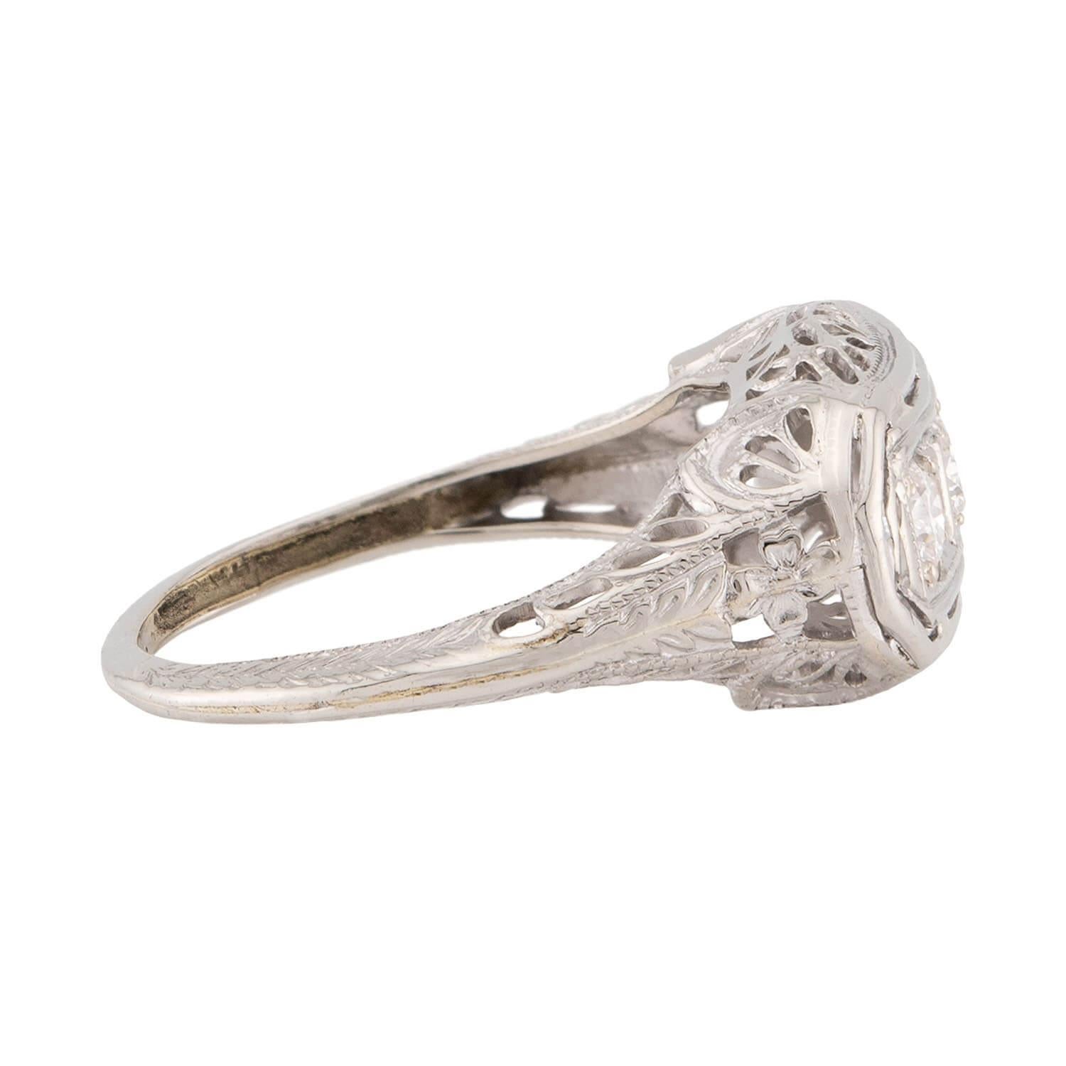 Art Déco Anello a tre pietre con diamante in stile Art Deco 14k in vendita