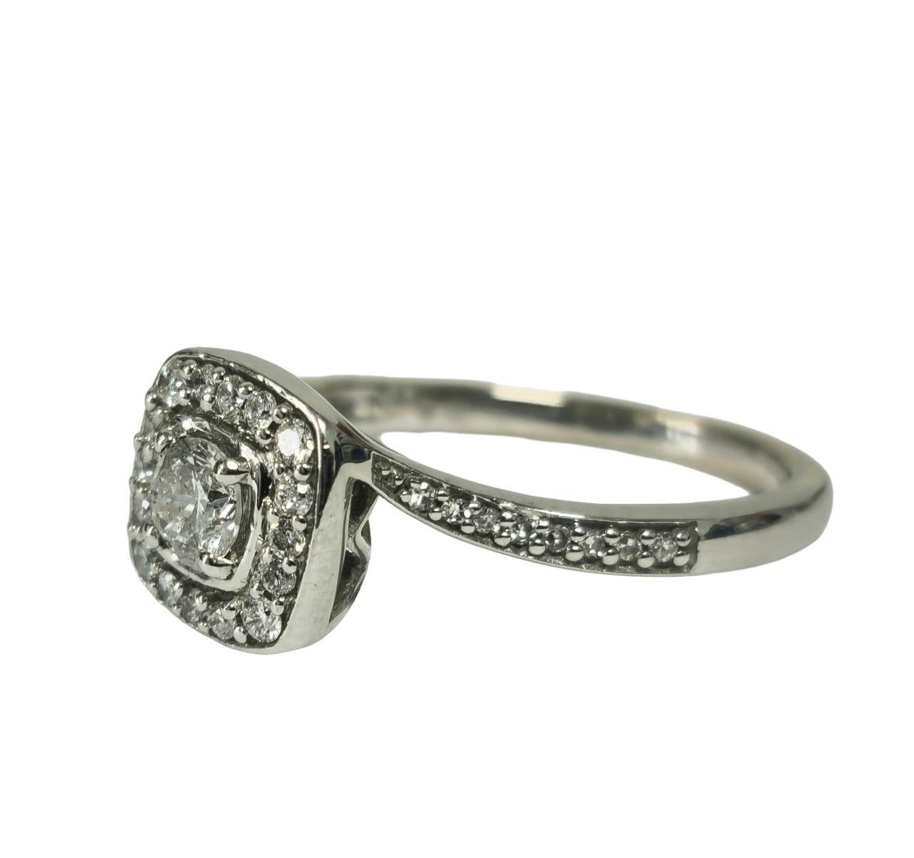 Victorian Art Deco 14K Diamond White Gold Engagement Ring For Sale