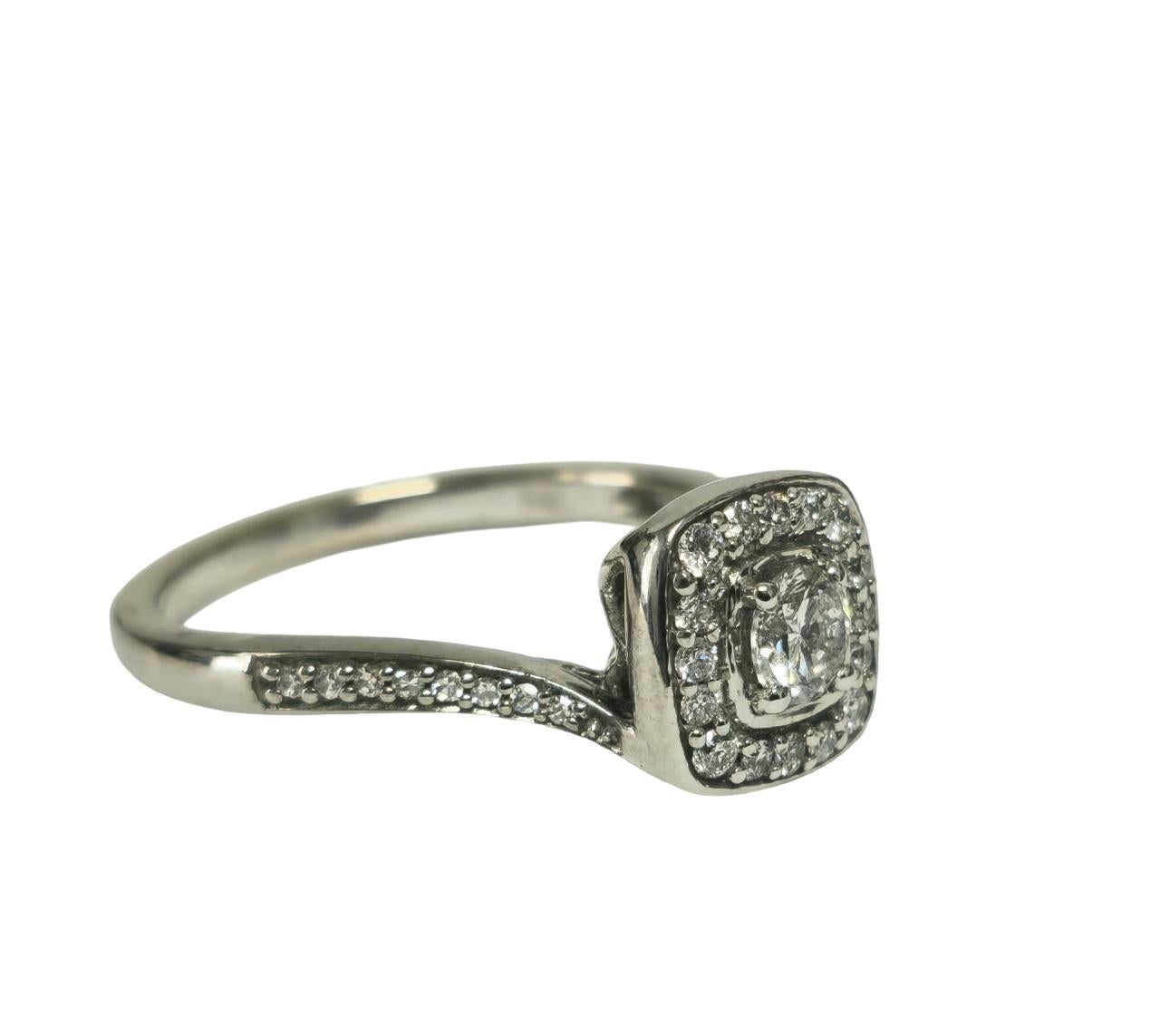 Brilliant Cut Art Deco 14K Diamond White Gold Engagement Ring For Sale