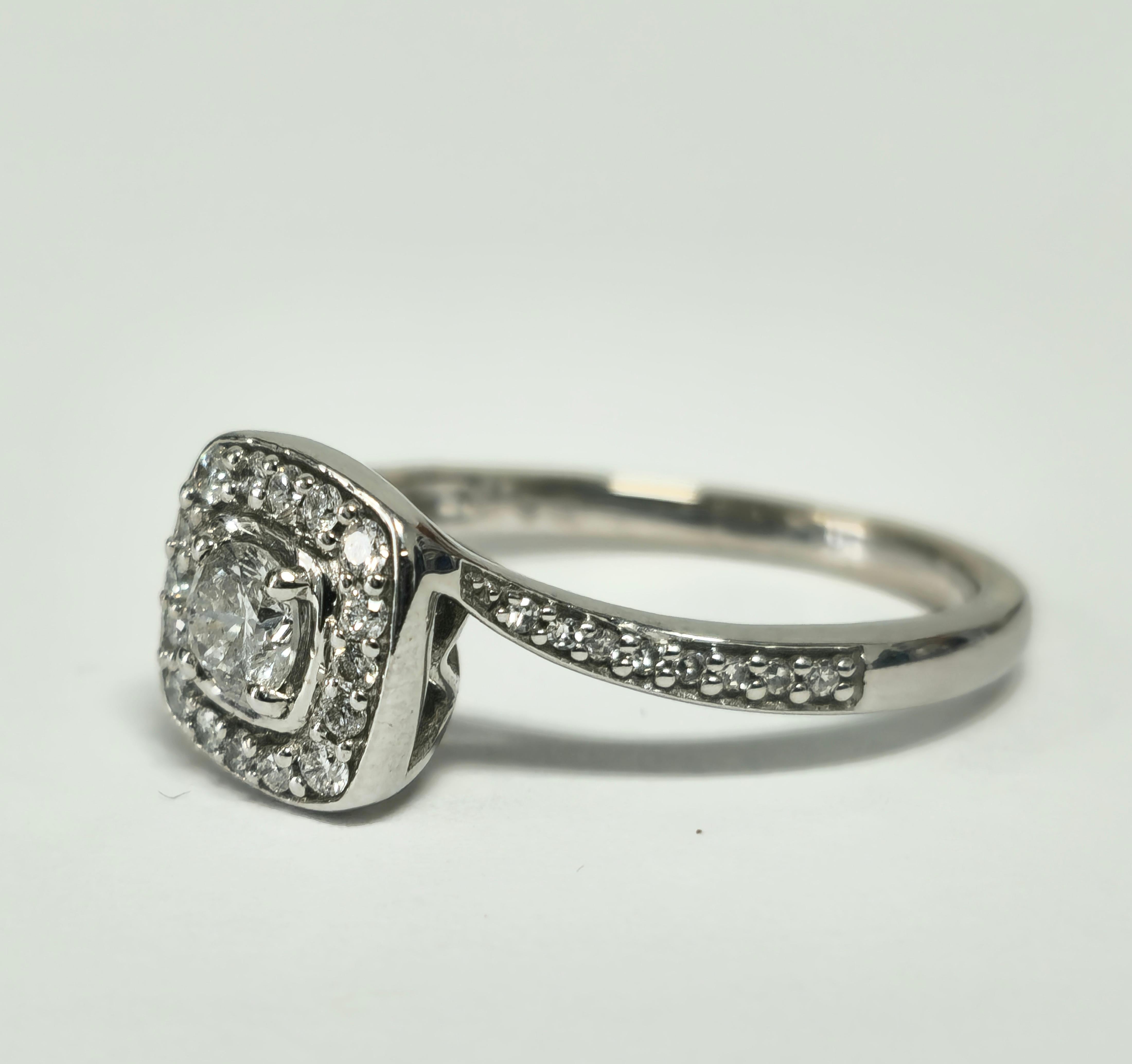 Women's Art Deco 14K Diamond White Gold Engagement Ring For Sale