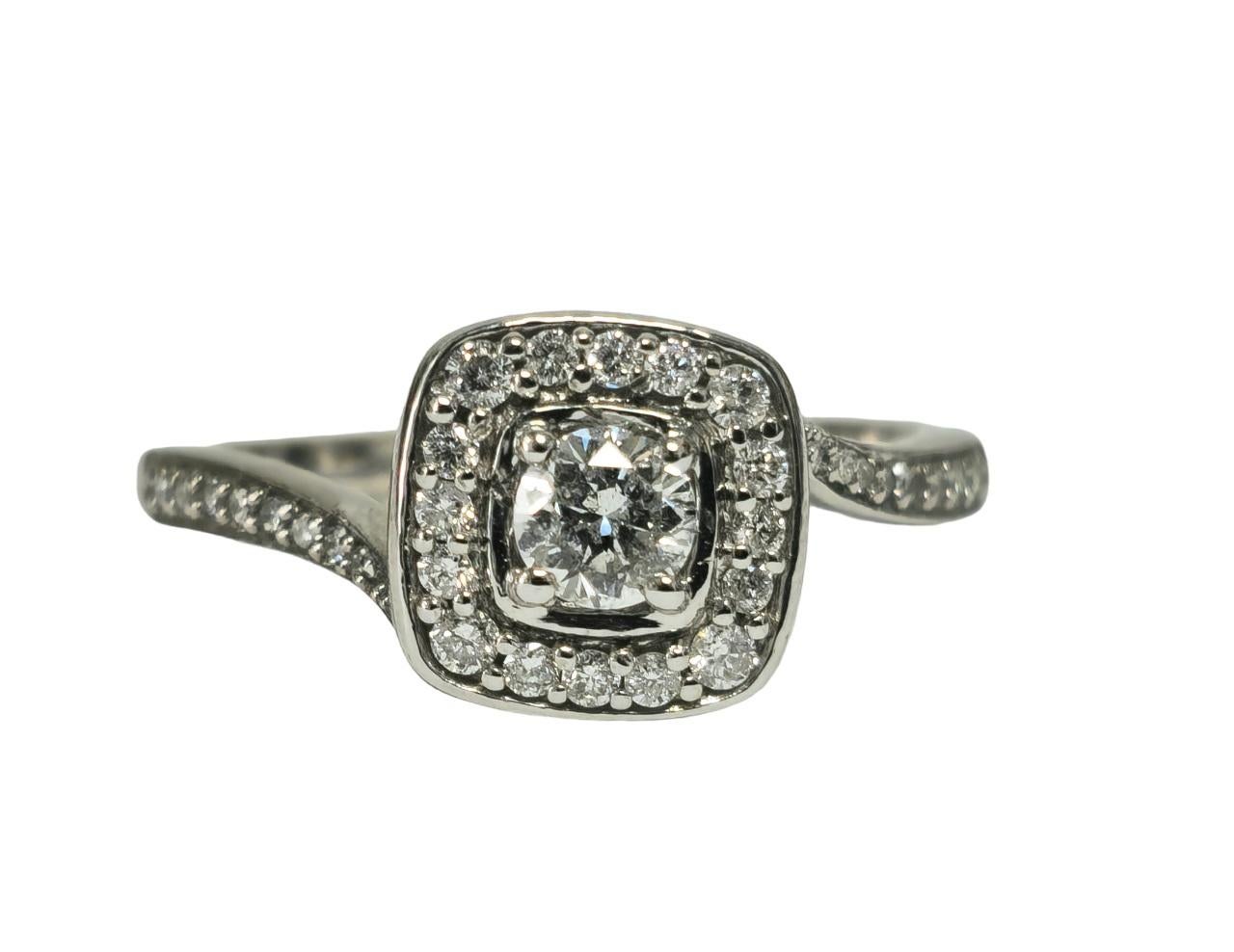 Women's Art Deco 14K Diamond White Gold Engagement Ring For Sale
