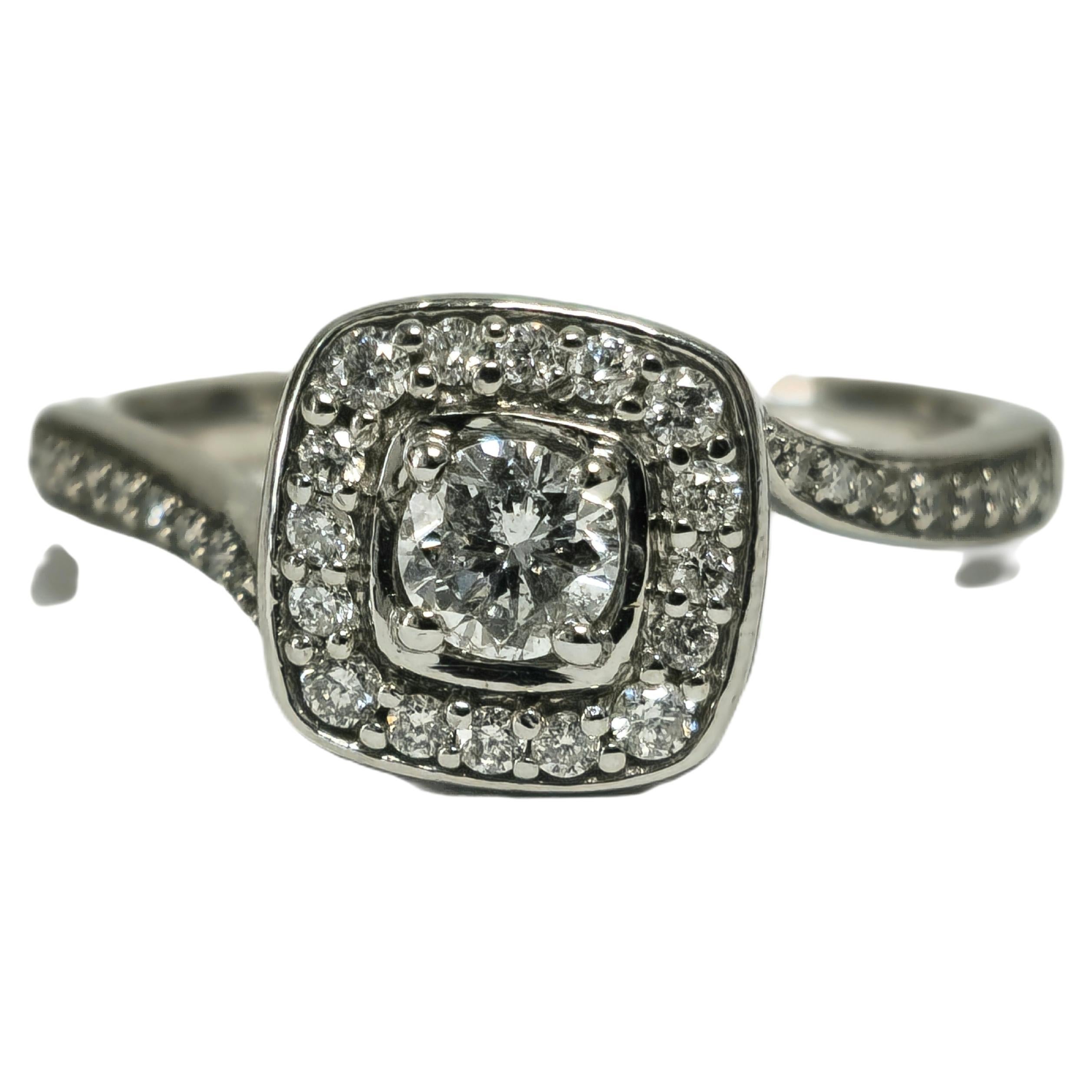 Art Deco 14K Diamond White Gold Engagement Ring For Sale