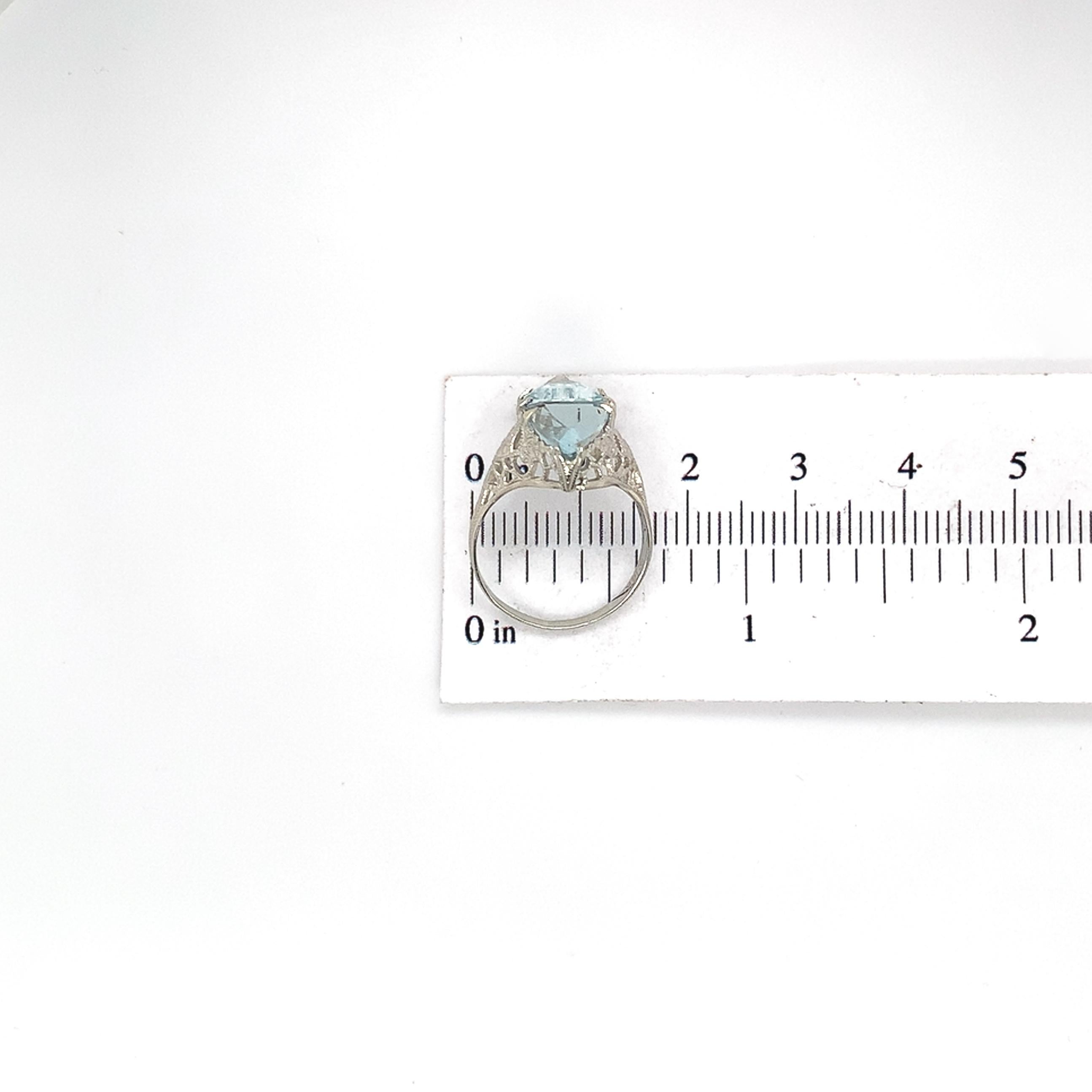 Anello Art Deco in filigrana 14K con 2,15ct tw di acquamarine misura 4,25 in vendita 5