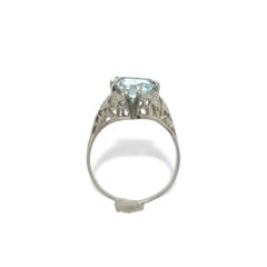 Art Deco 14K Filigree Ring with 2.15ct tw Aquamarines size 4.25