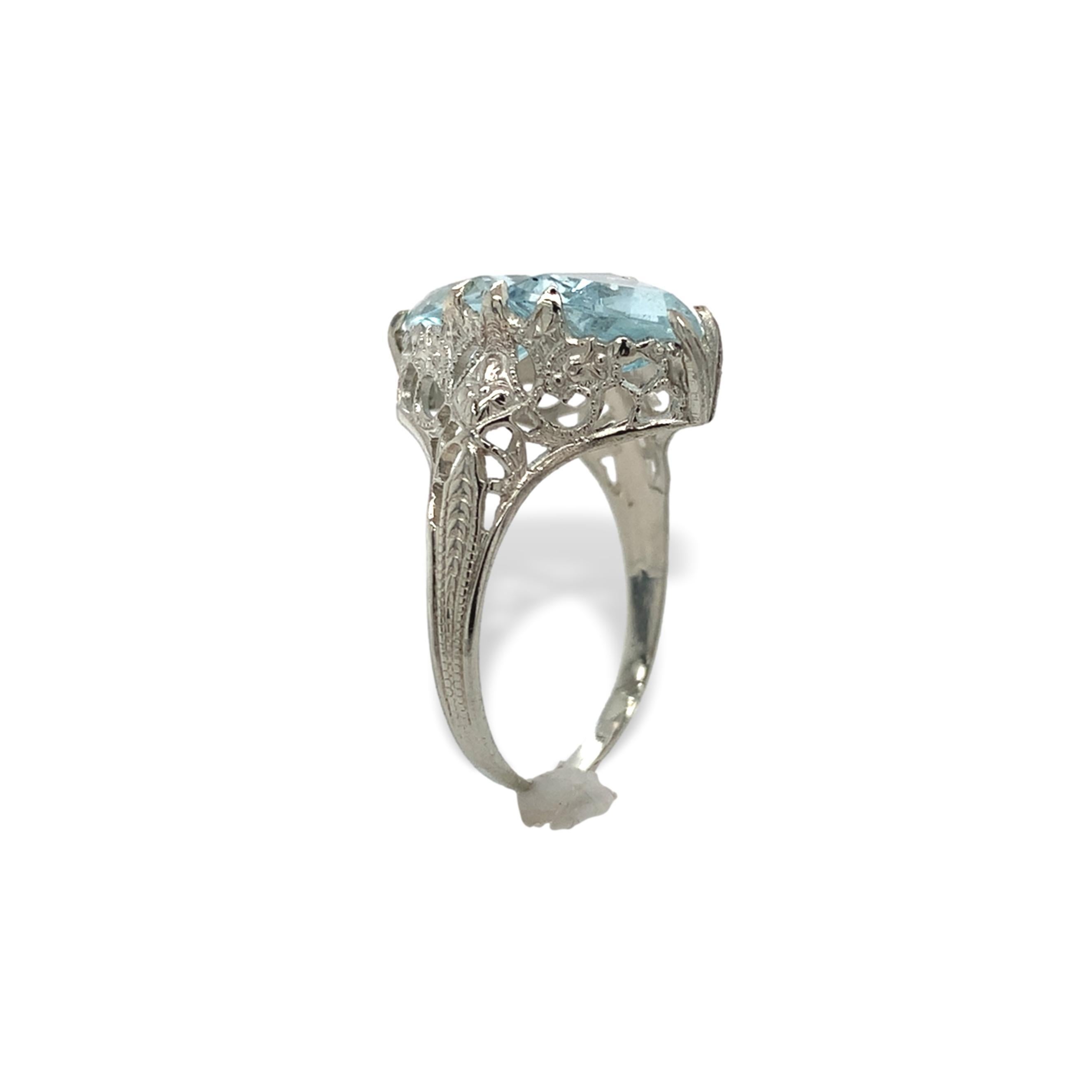 Taglio misto Anello Art Deco in filigrana 14K con 2,15ct tw di acquamarine misura 4,25 in vendita