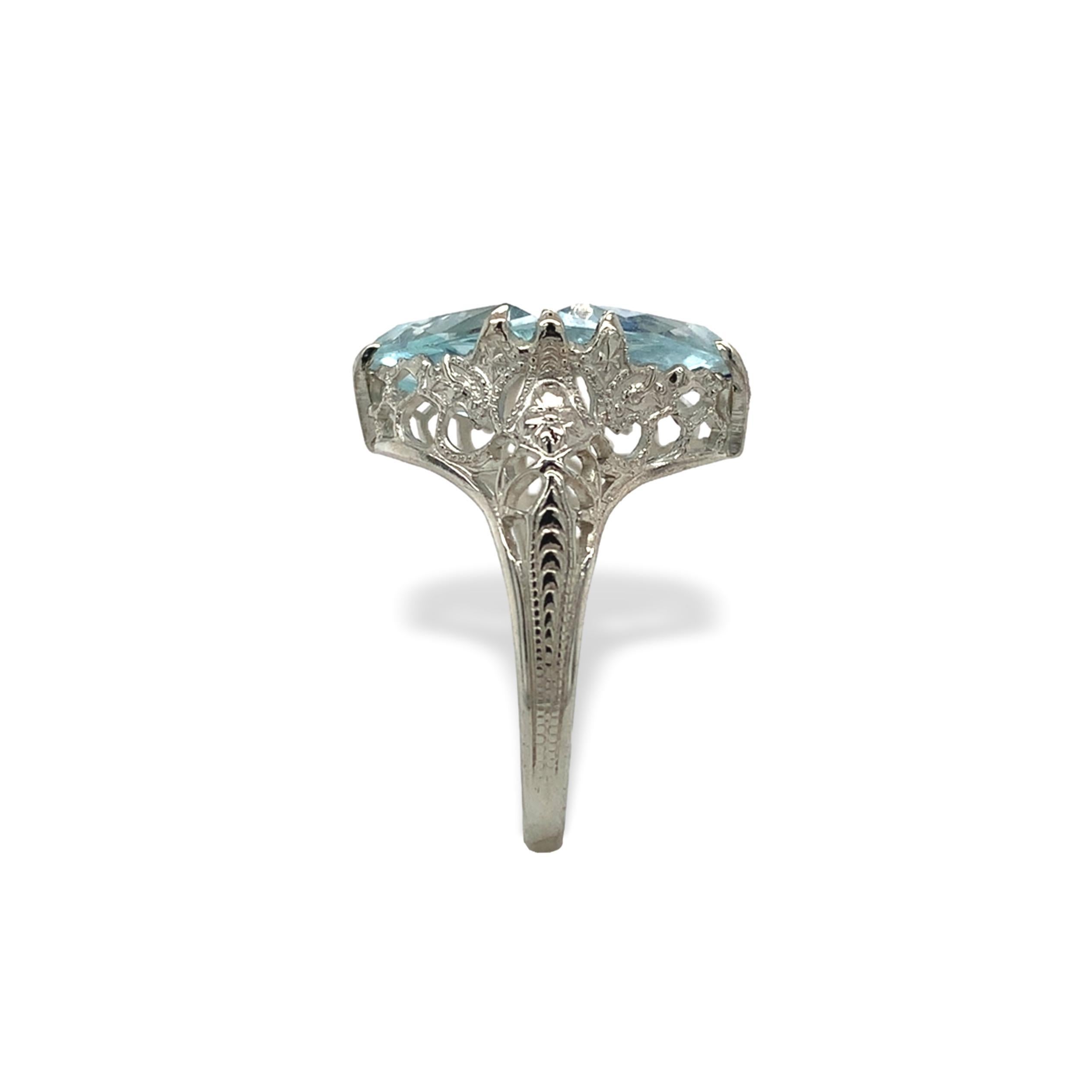 Anello Art Deco in filigrana 14K con 2,15ct tw di acquamarine misura 4,25 In condizioni buone in vendita a Big Bend, WI