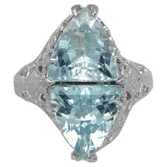Art Deco 14K Filigree Ring with 2.15ct tw Aquamarines size 4.25