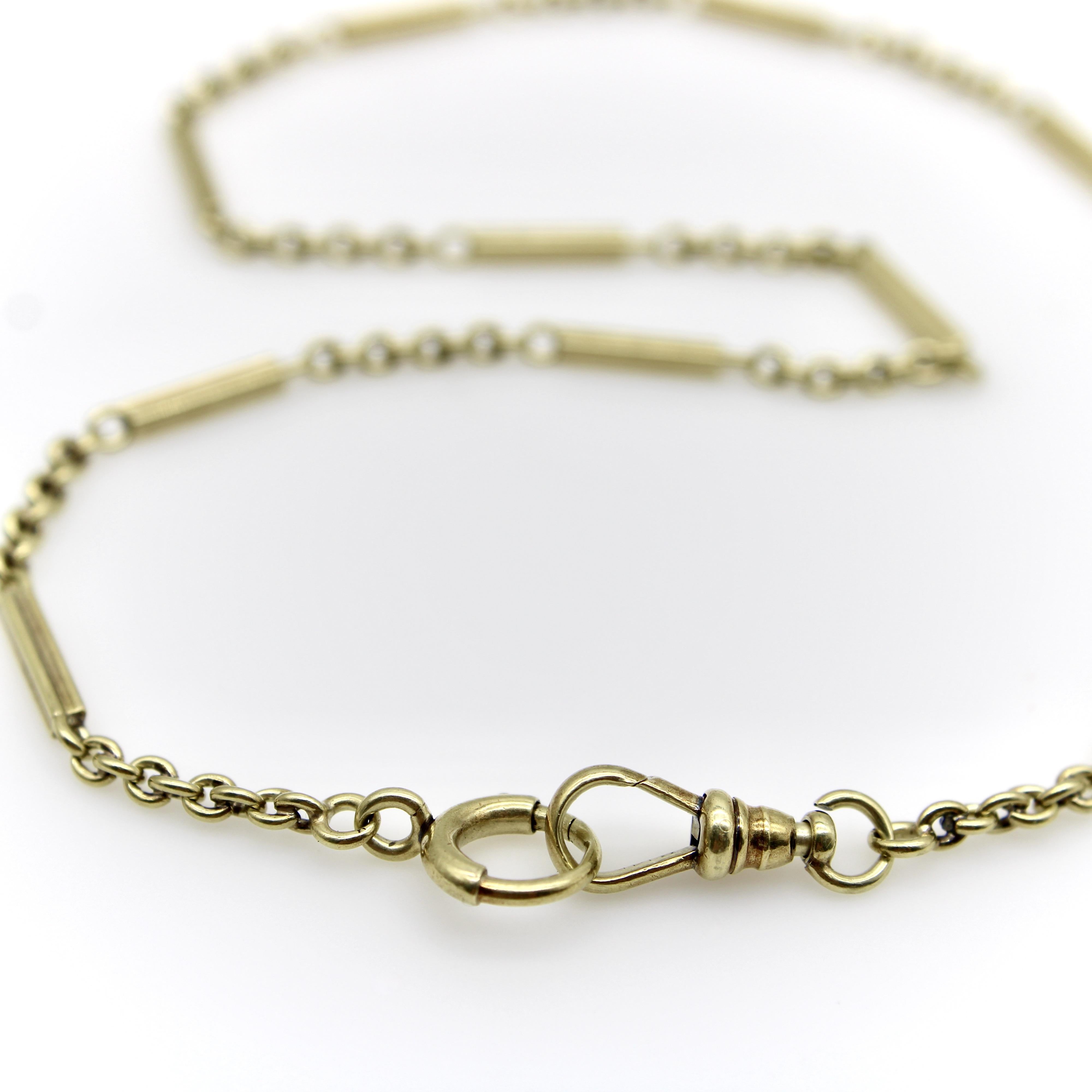Art Deco 14K Gold Alternating Link Watch Chain In Good Condition For Sale In Venice, CA