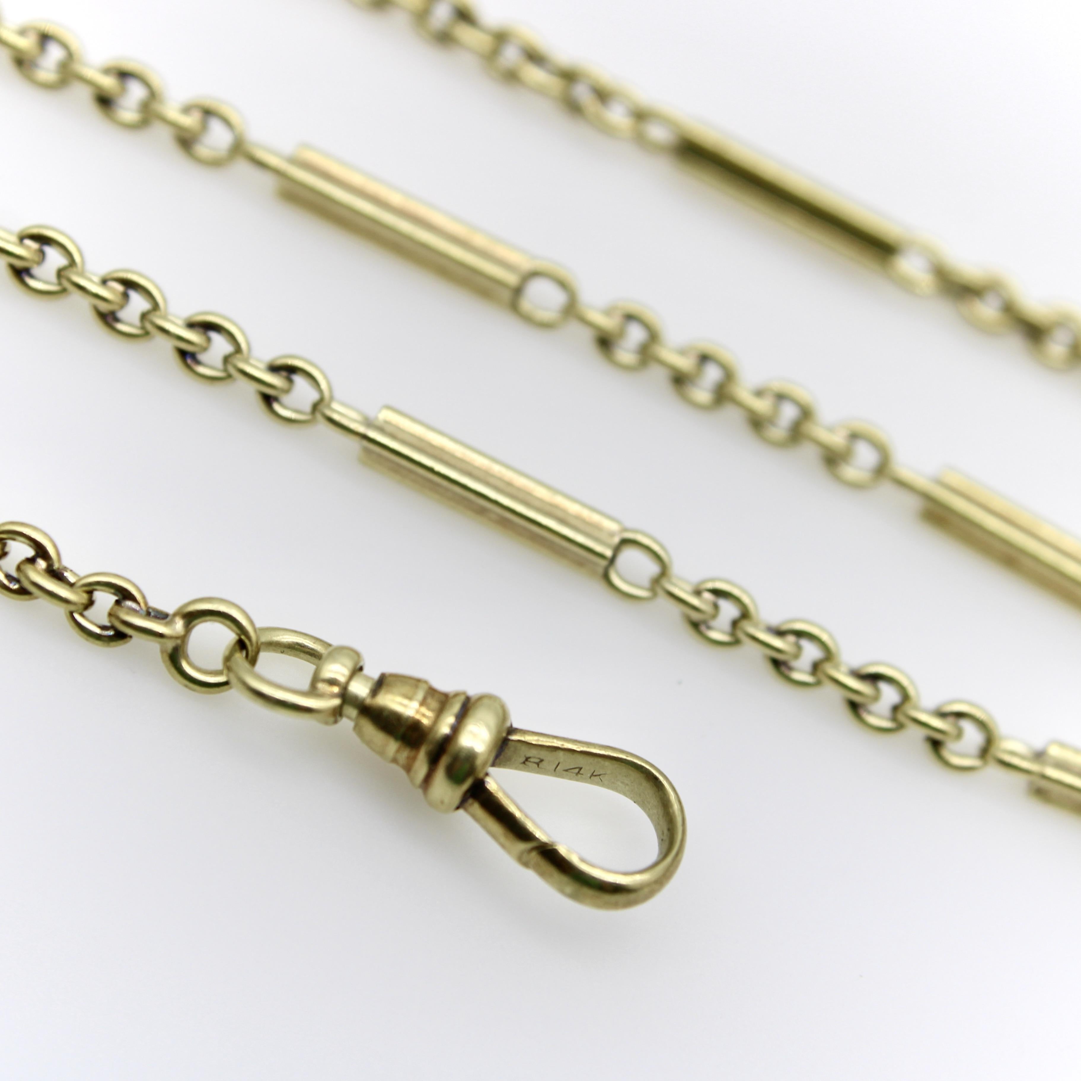 Women's or Men's Art Deco 14K Gold Alternating Link Watch Chain For Sale