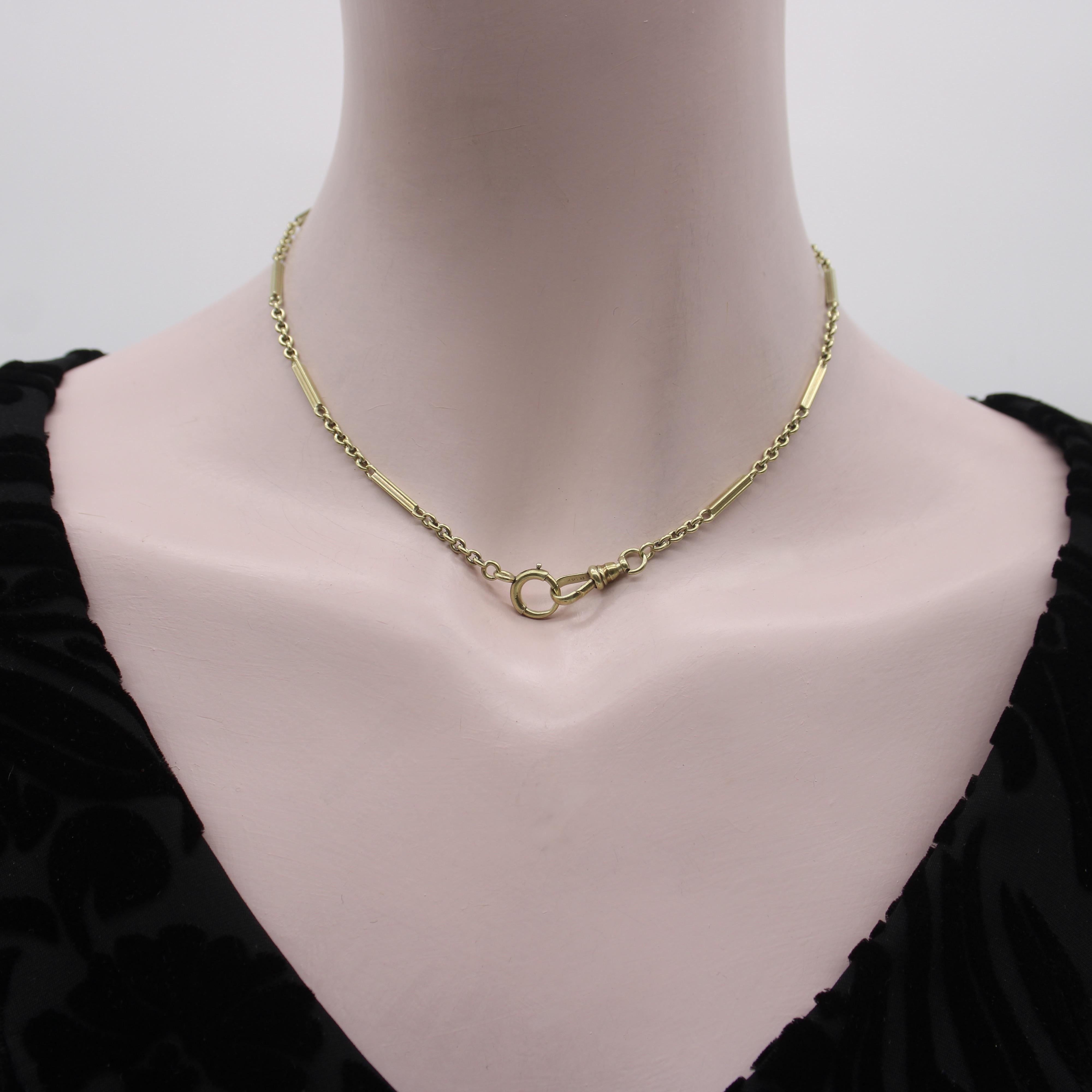 Art Deco 14K Gold Alternating Link Watch Chain For Sale 2