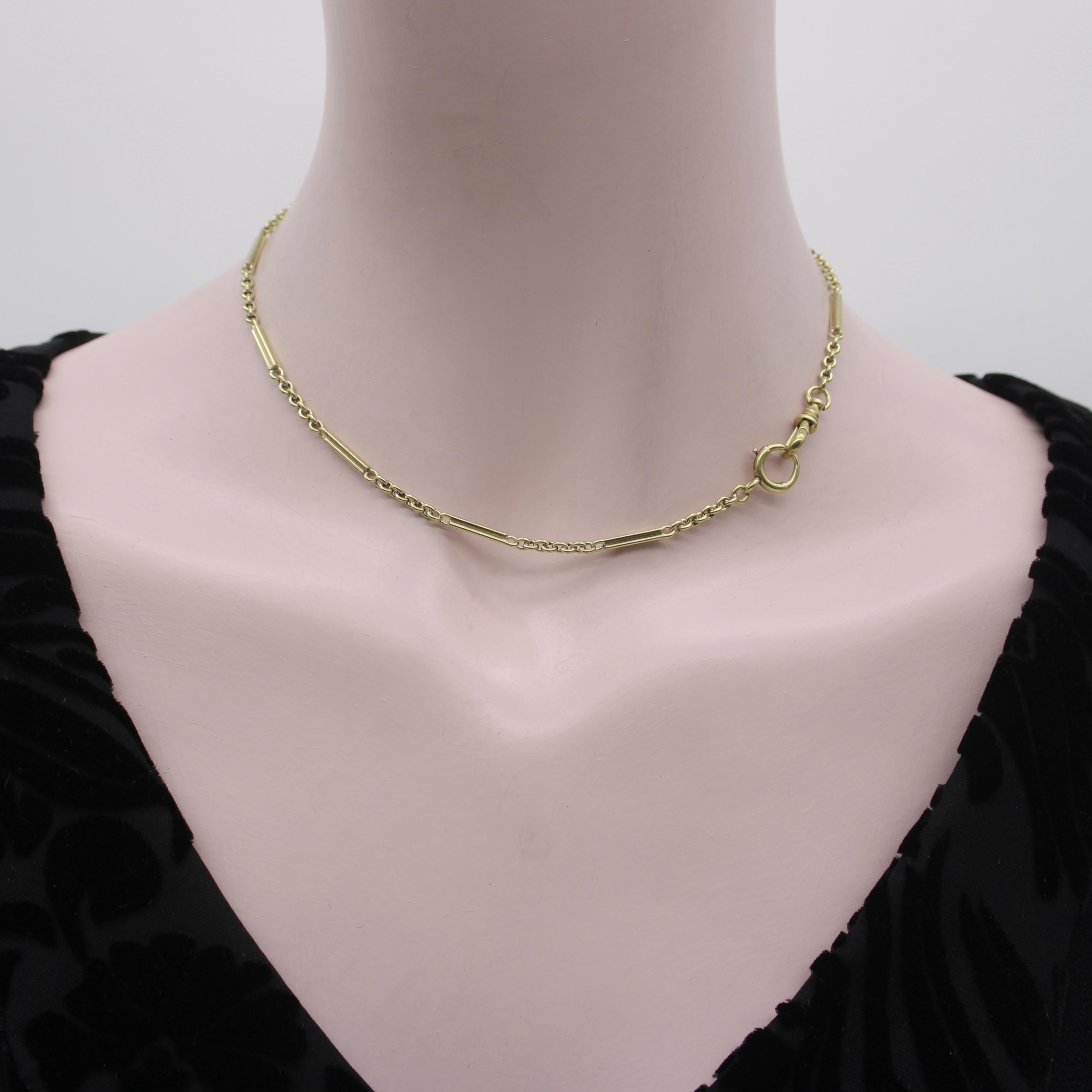 Art Deco 14K Gold Alternating Link Watch Chain For Sale 3