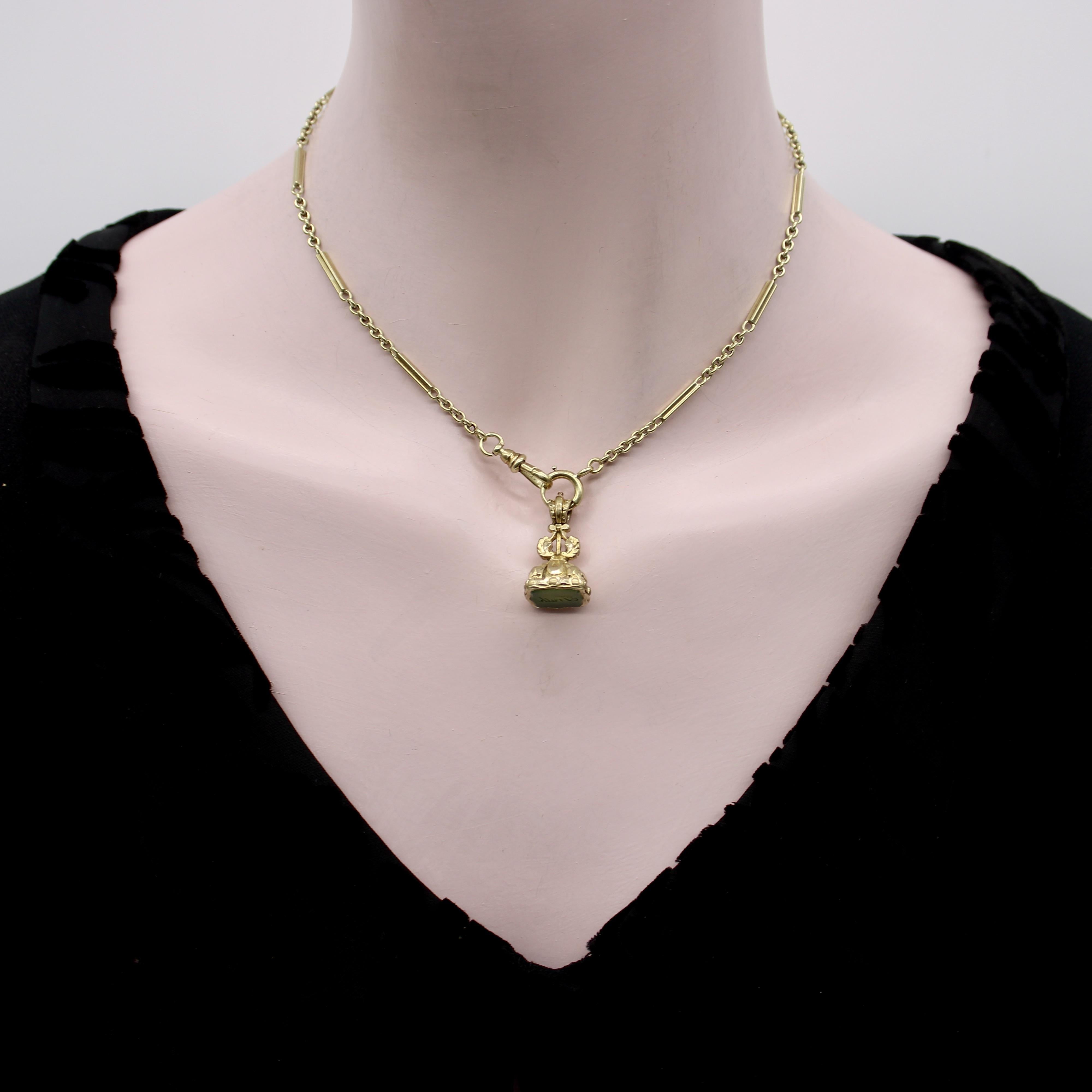 Art Deco 14K Gold Alternating Link Watch Chain For Sale 4