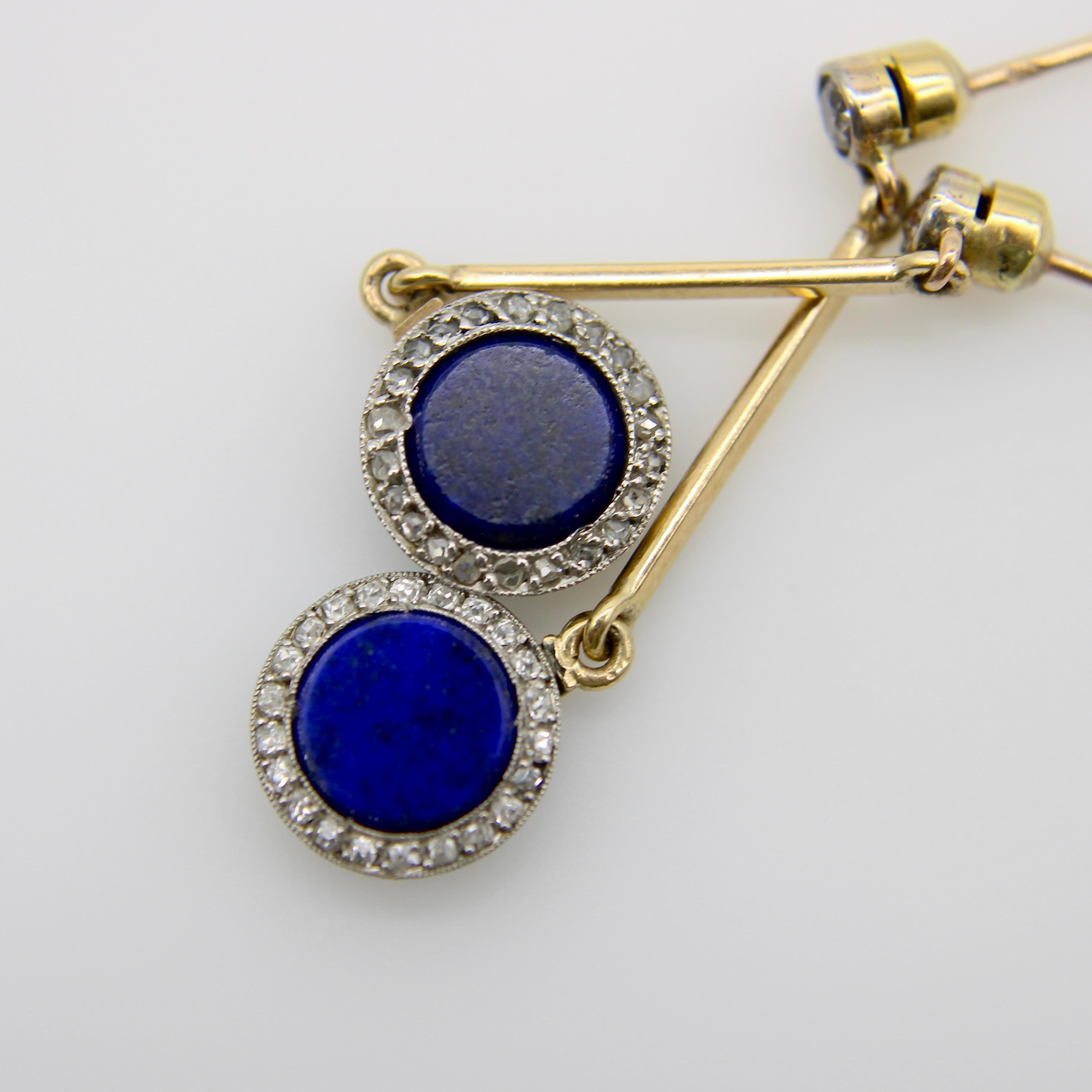 Boucles d'oreilles pendantes Art Déco en or 14K et platine avec diamants et lapis Unisexe en vente